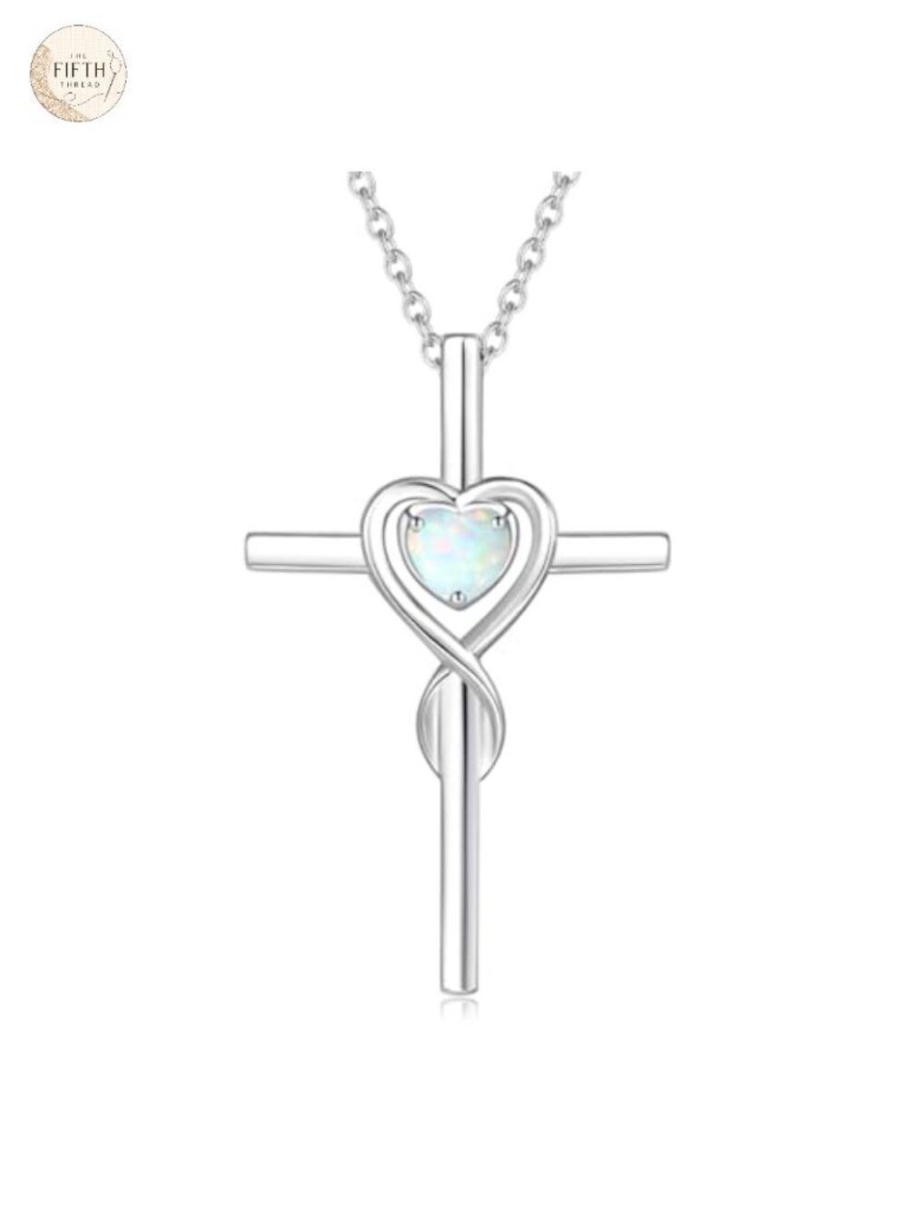 Sterling Silver Birthstone Cross Pendant Necklace 16-18" October Opal